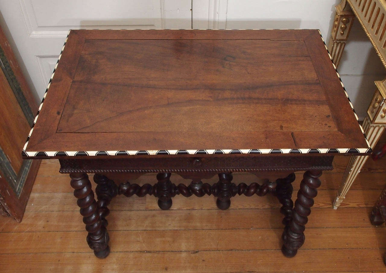 Italian Walnut Table with Bone and Ebony Inlay In Excellent Condition In Natchez, MS
