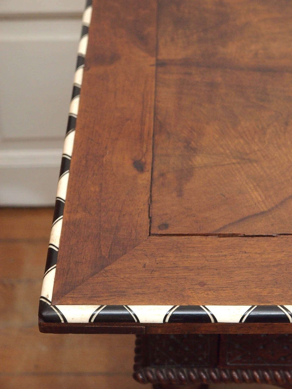 19th Century Italian Walnut Table with Bone and Ebony Inlay