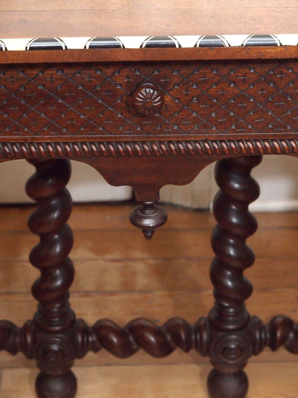 Italian Walnut Table with Bone and Ebony Inlay 1
