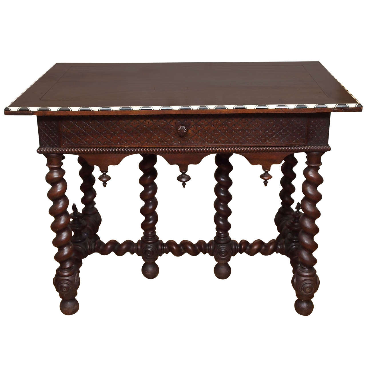 Italian Walnut Table with Bone and Ebony Inlay