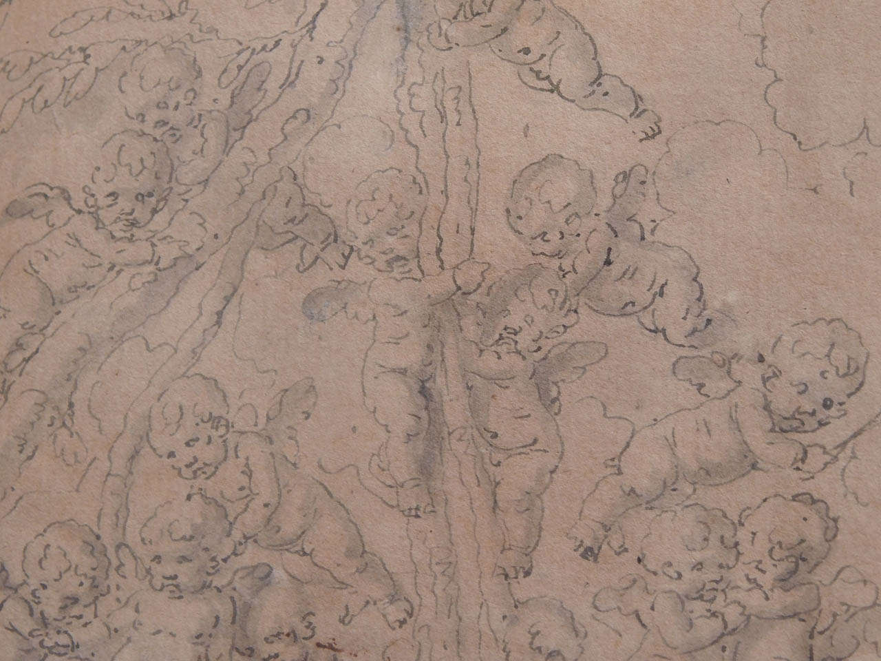 18th Century and Earlier 18th Century French Ink and Pencil Drawing of Putti