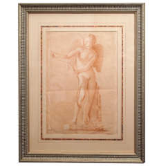 18th Century Sanguine Chalk Drawing of Cupid Statue