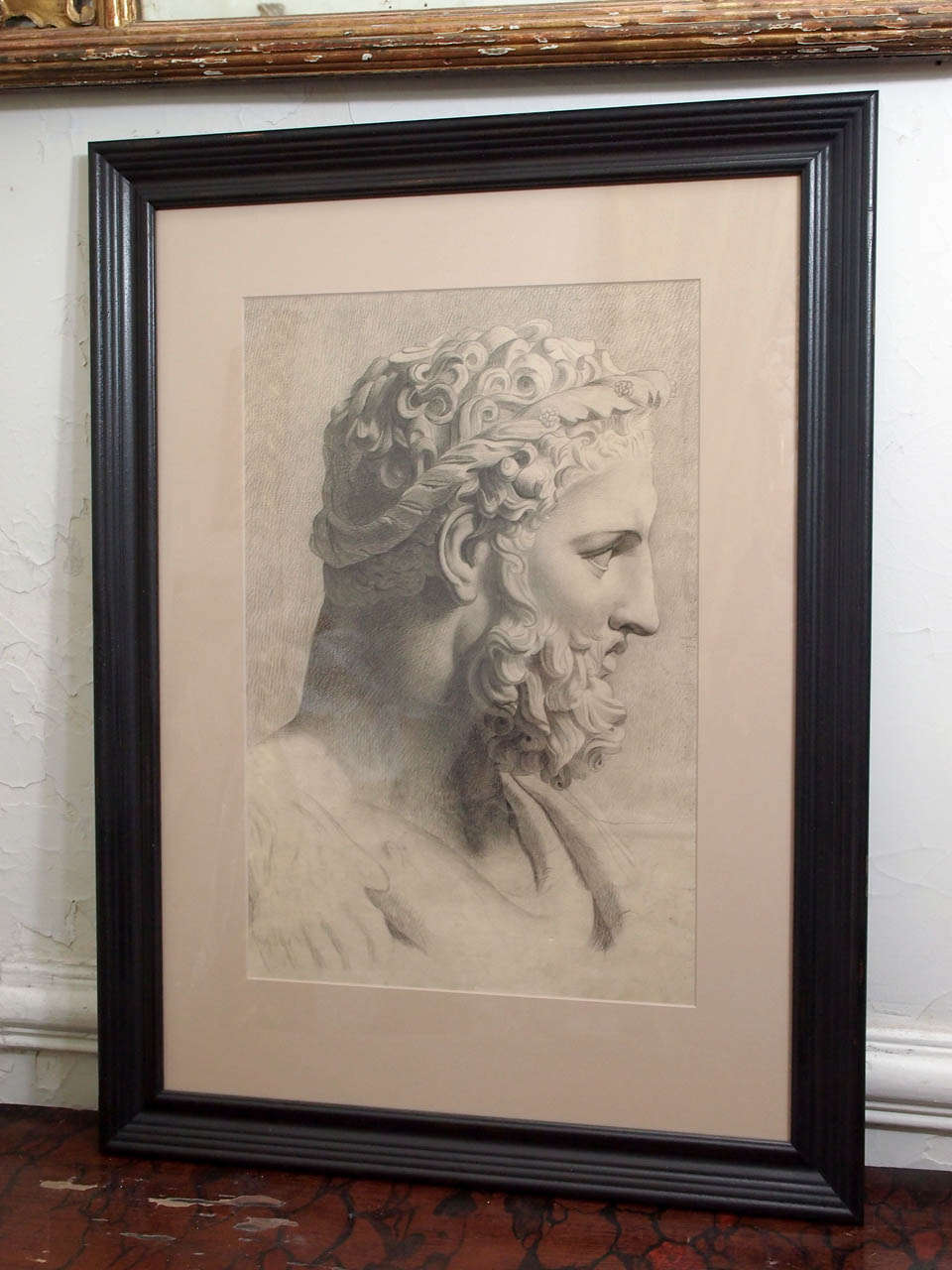 French Ecole de Beaux Arts drawing study of a classical statue 
black chalk on paper 19th c. 
Reframed