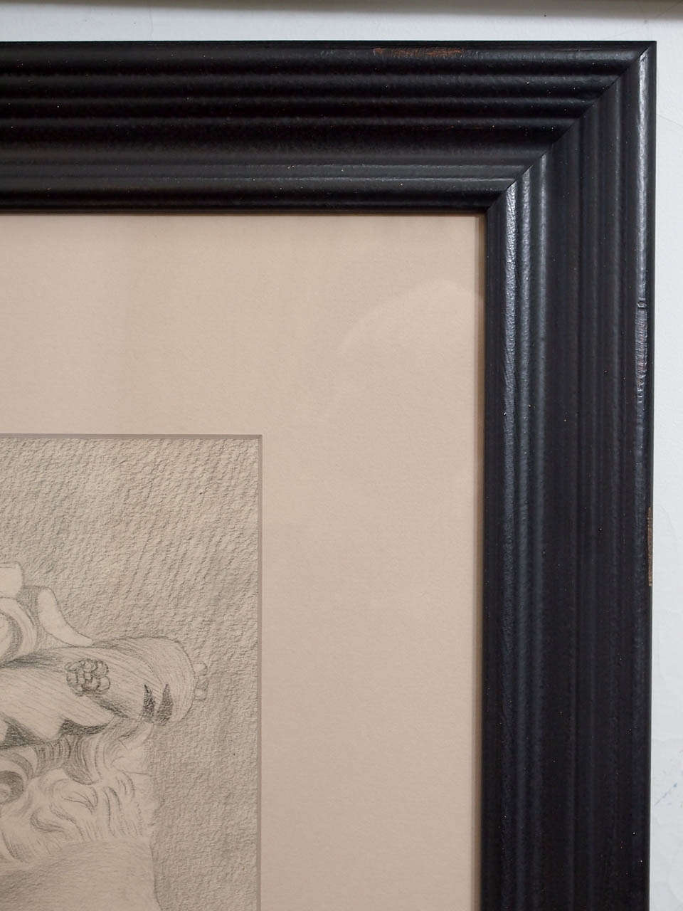 French 19th Century Black Chalk Drawing of Classical Statue
