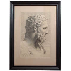 19th Century Black Chalk Drawing of Classical Statue