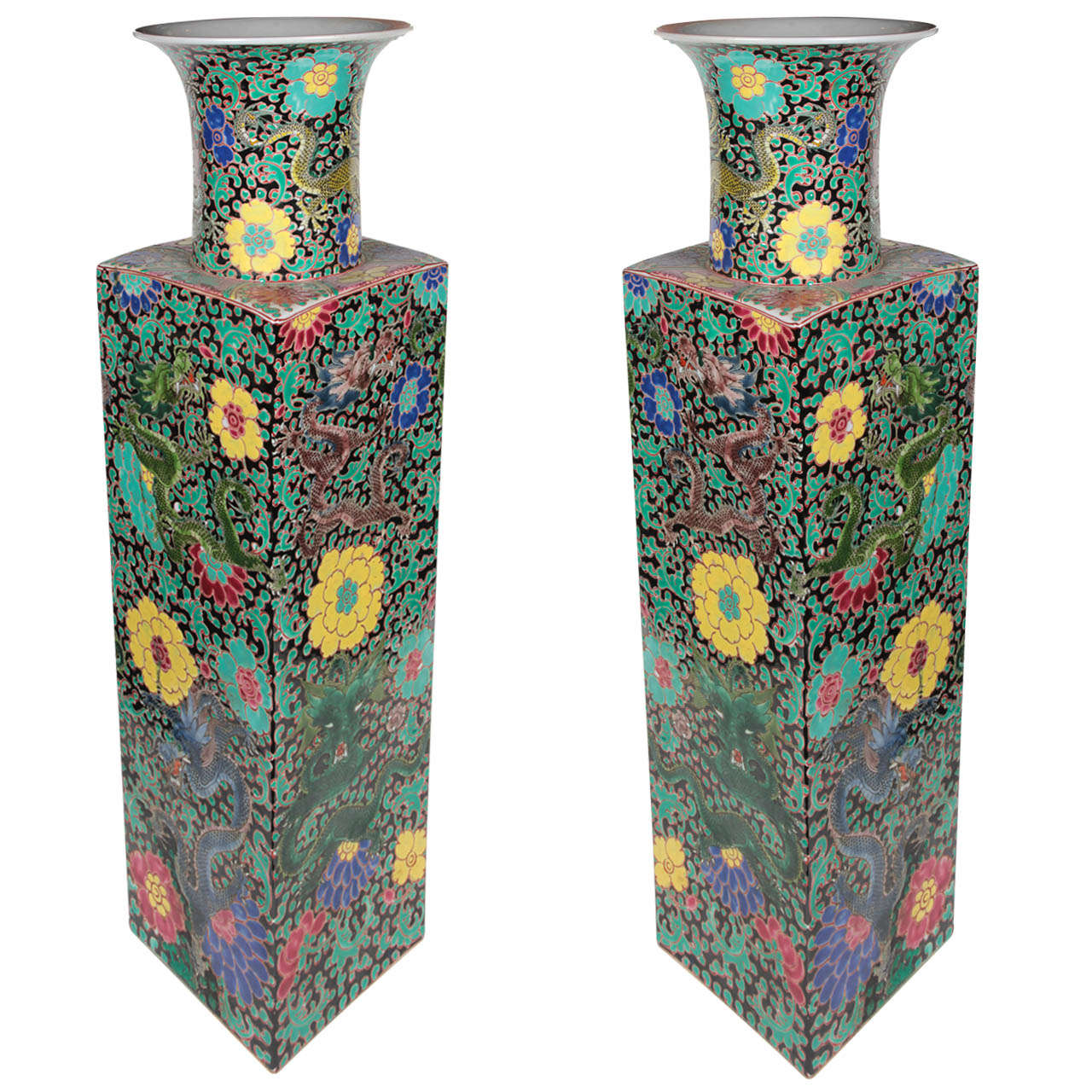 Pair of Millefleur Chinese Floor Vases