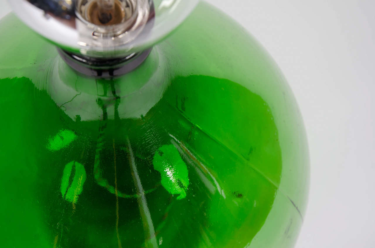 Vintage Bohemian/Rustic Handmade Green Demijohn Glass Bottle Table/Floor Lamp For Sale 2