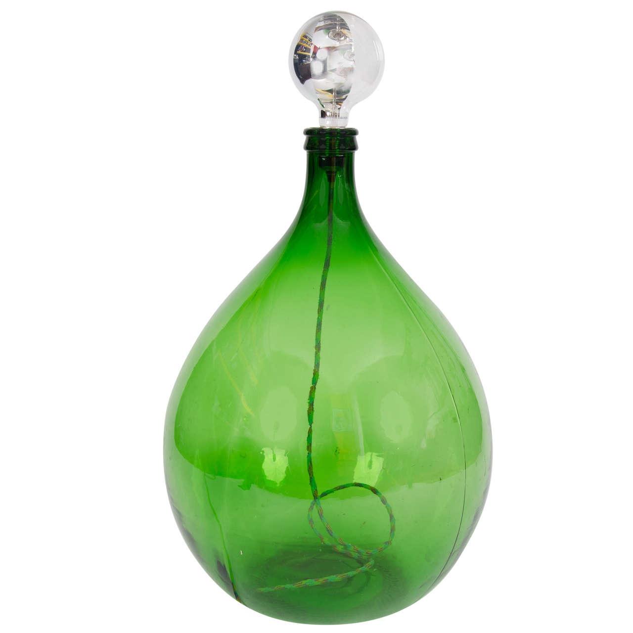 Vintage Bohemian/Rustic Handmade Green Demijohn Glass Bottle Table/Floor Lamp For Sale