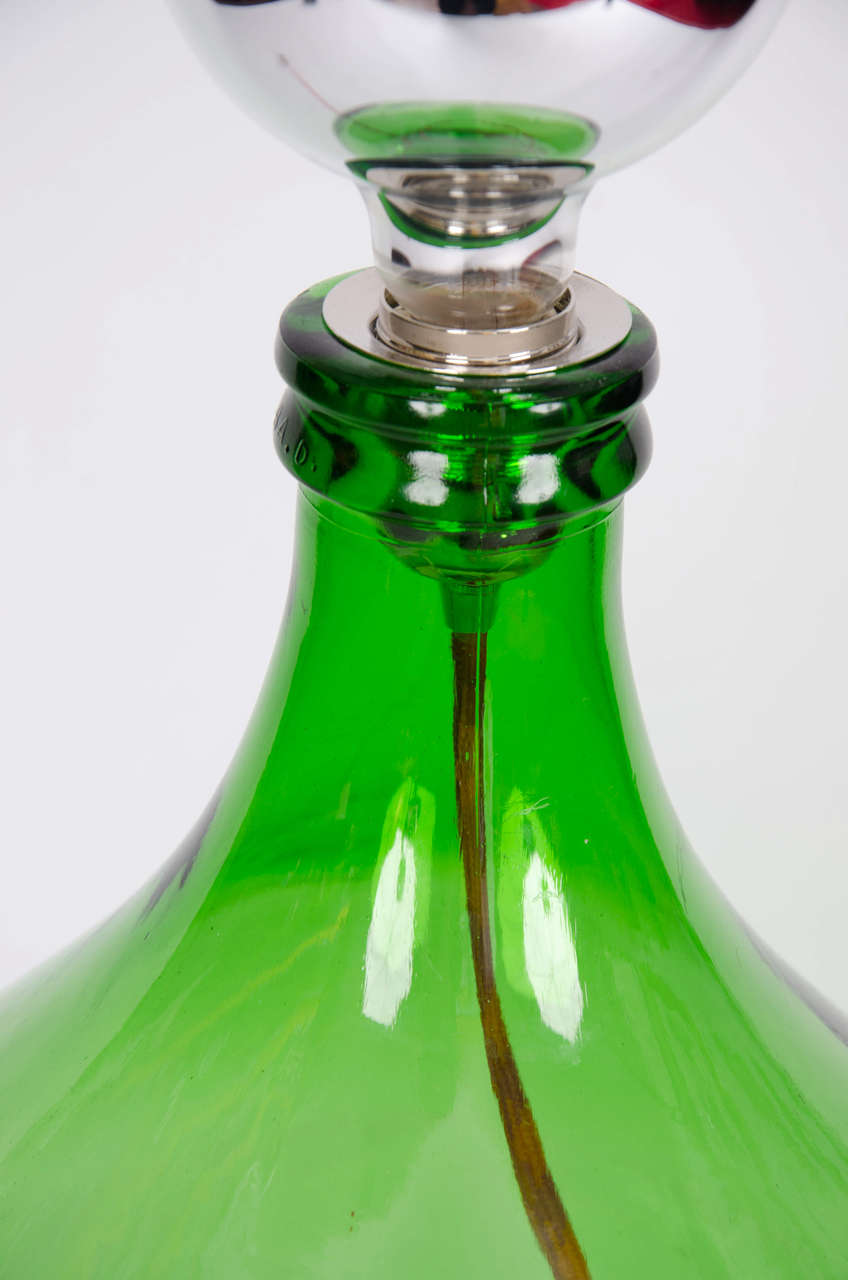 Rustic Vintage Bohemian Handmade Light Green Demijohn Glass Bottle Table/Floor Lamp For Sale