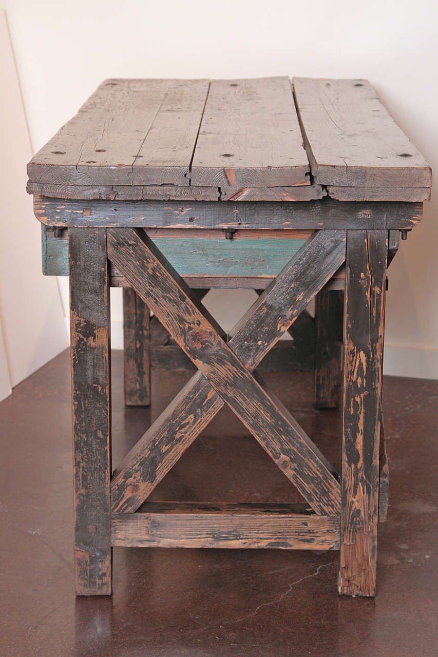 Industrial C.1900 French Shop Table with Unusual Architectural 