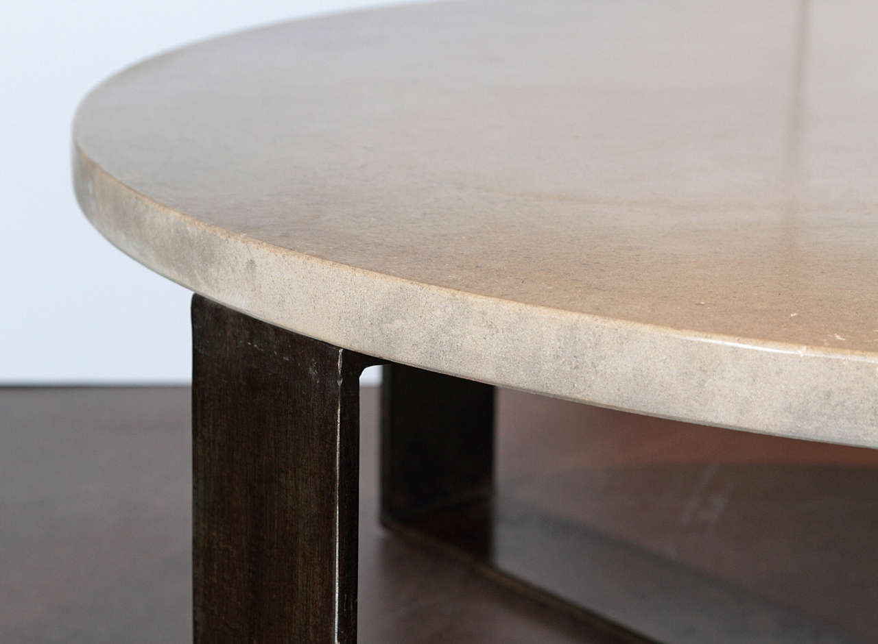 American Limestone Top with X-Base Steel Coffee Table