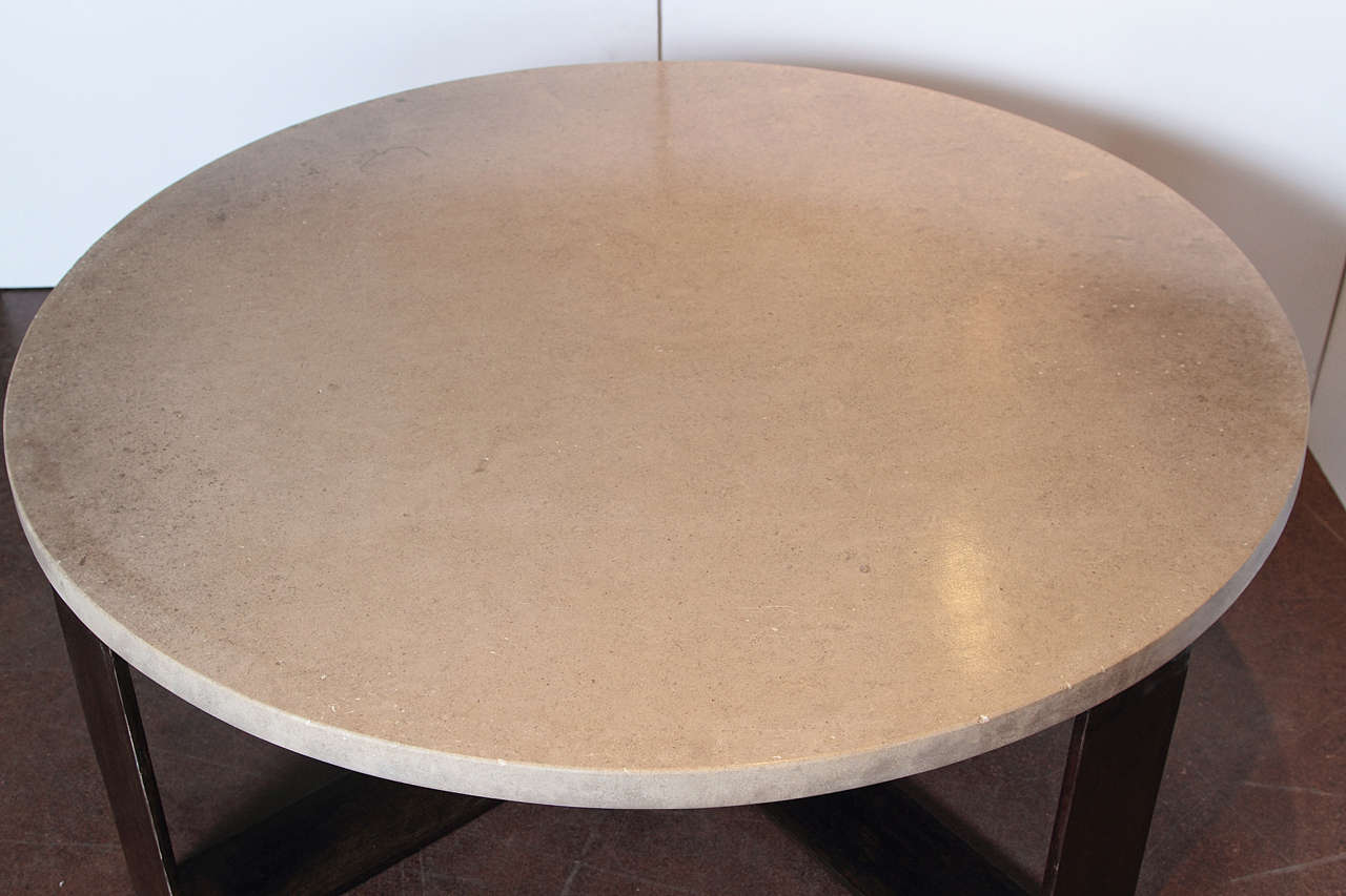 Patinated Limestone Top with X-Base Steel Coffee Table