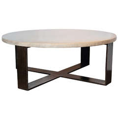 Limestone Top with X-Base Steel Coffee Table