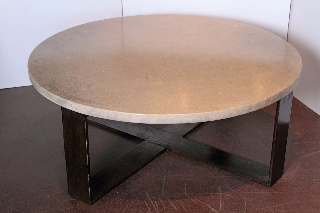 Limestone Top with XBase Steel Coffee Table For Sale at 1stDibs