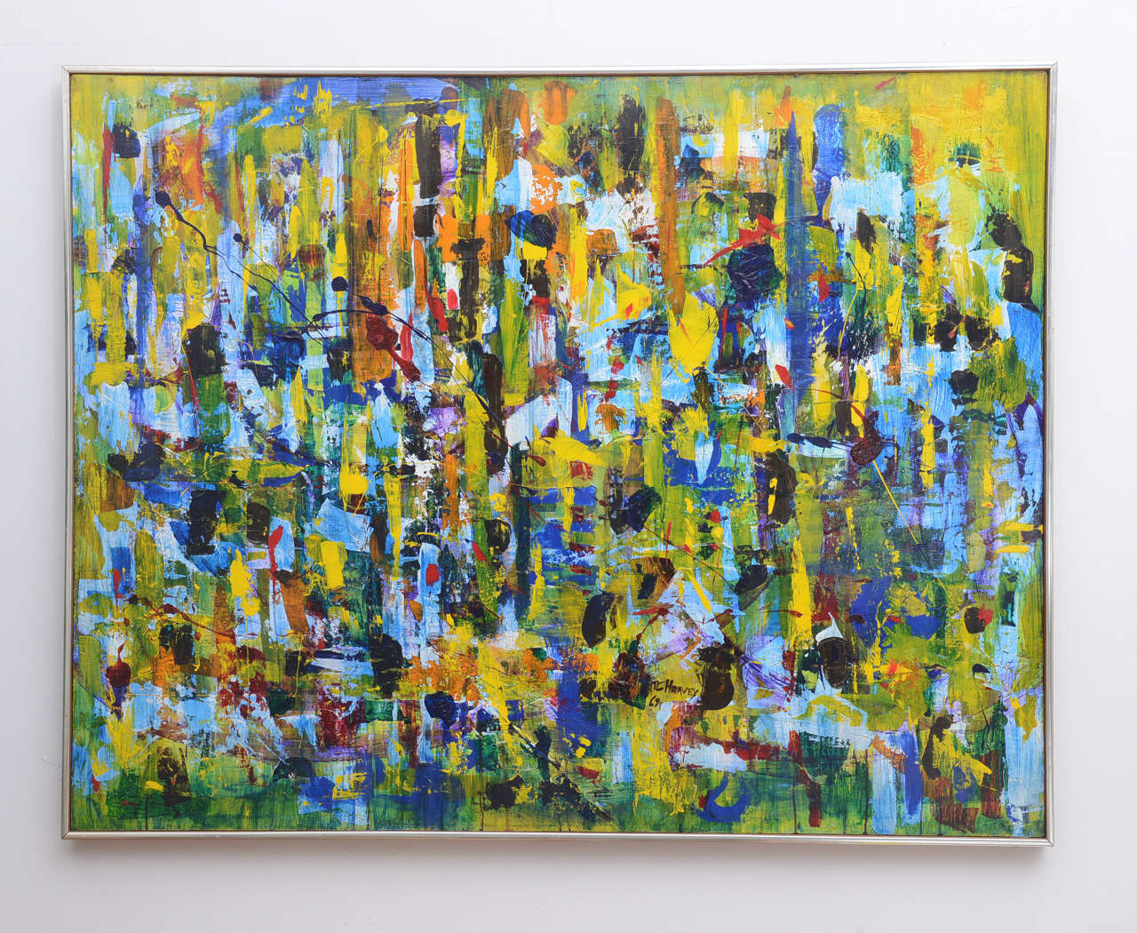 Erstaunlich farbenfrohes Acrylgemälde von TC Harvey aus dem Jahr 1969, USA. Dieser überdimensionale Blickfang würde in jedem Raum auffallen.