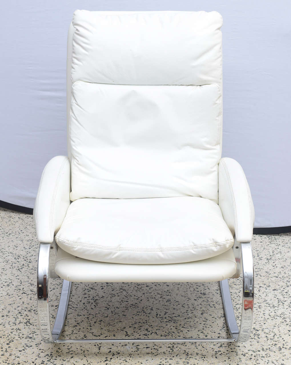 Cool Milo Baughman style chrome rocking chair covered in white vinyl.  USA 1970s