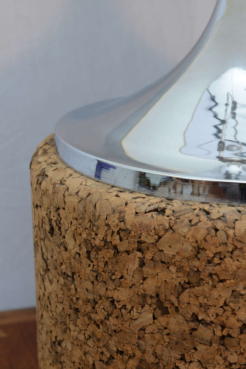 Plated Beautiful pair of cork and chrome table lamps--1970s USA