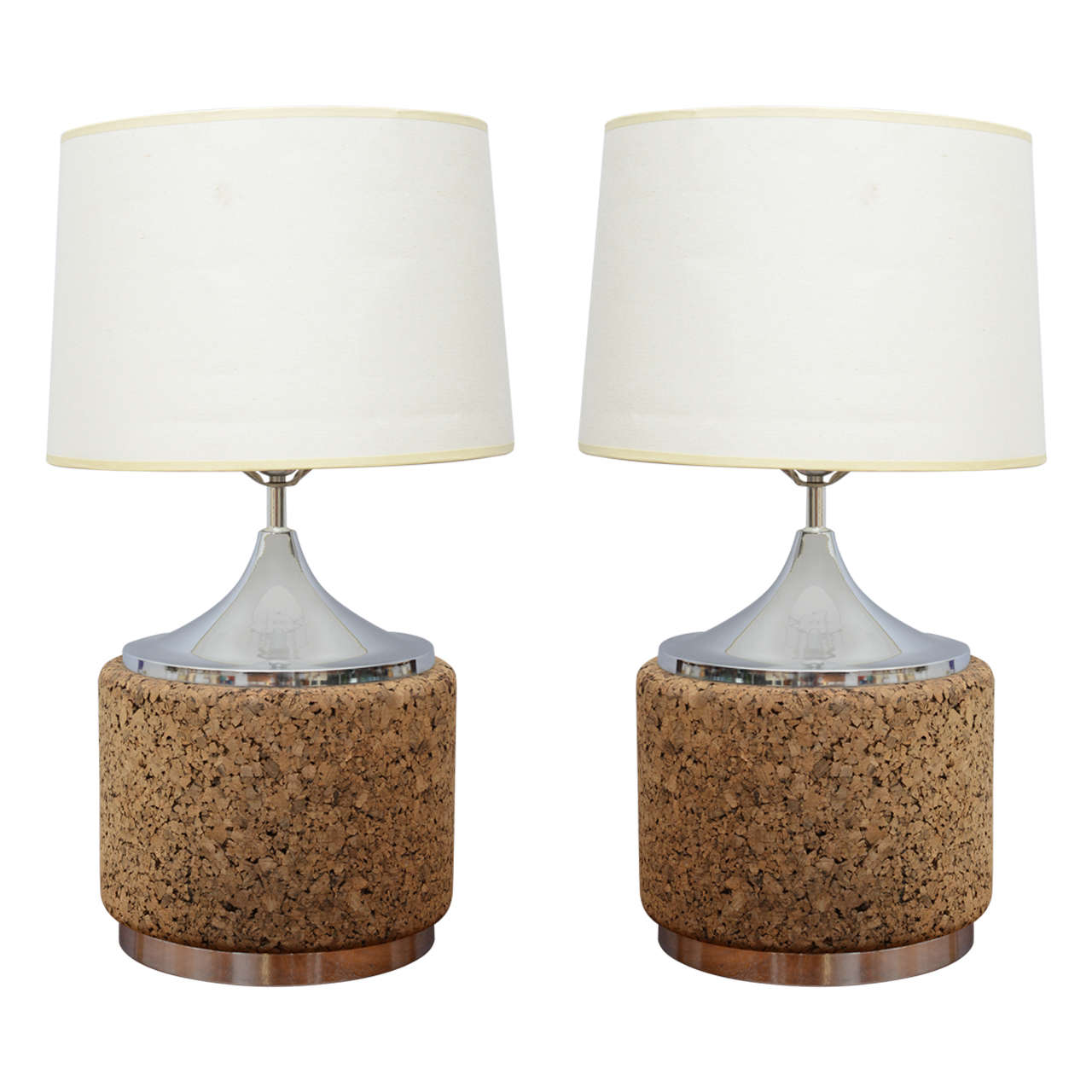Beautiful Pair Of Cork And Chrome Table Lamps 1970s Usa Beautiful Pair Of Cork And Chrome Table Lamps 1970s Usa
