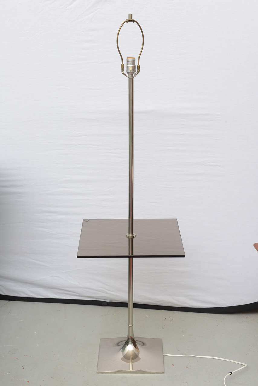 Beautiful chrome floor lamp with a smoked glass table by Laurel--USA 1960s.