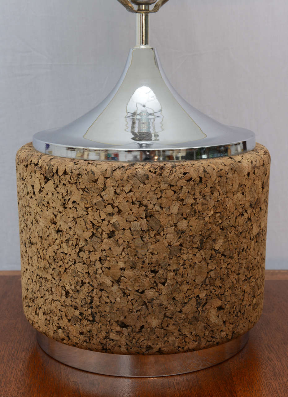 Beautiful pair of cork and chrome table lamps1970s USA at 1stDibs