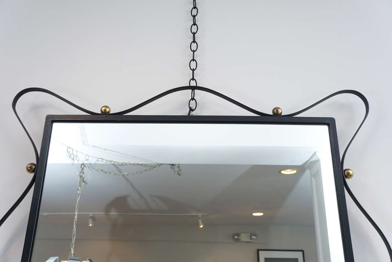 Metalwork Mid-Century Wrought Iron Mirror in the Style of Jean Royère