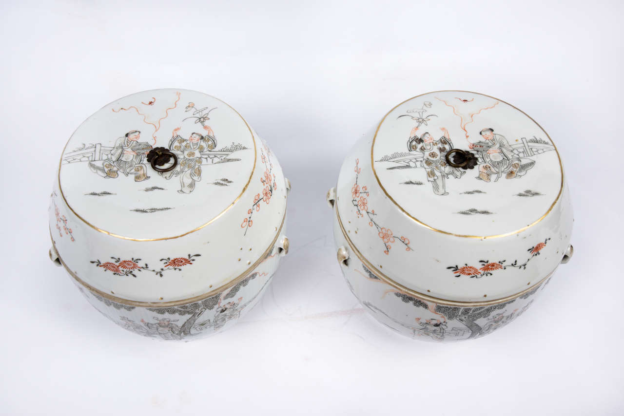 Chinese Pair of 19th Century China Porcelain Covered Jars