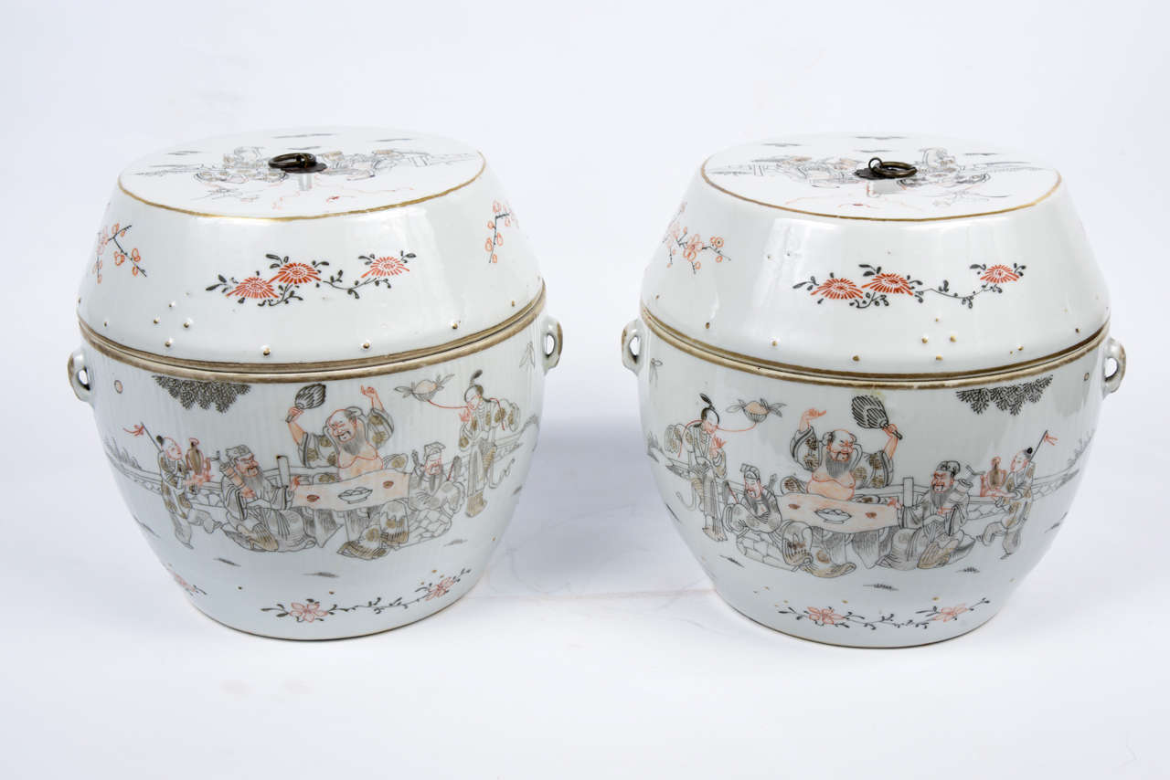Ceramic Pair of 19th Century China Porcelain Covered Jars