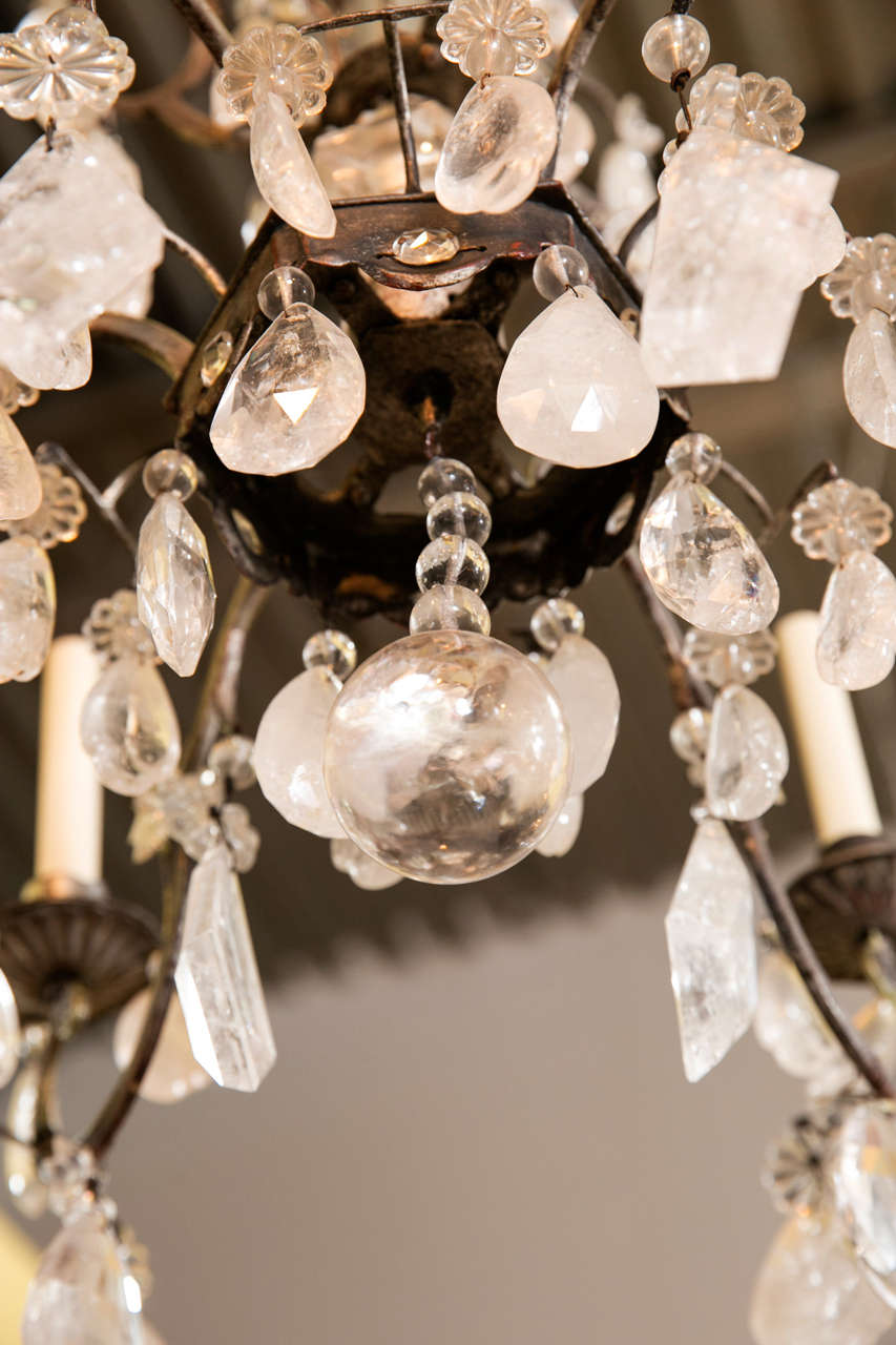 French Six-Light Rock Crystal Chandelier by Bagues For Sale