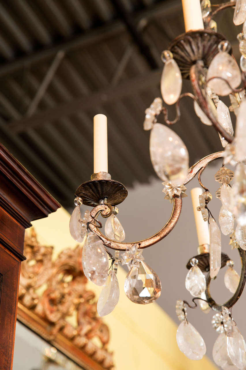 Six-Light Rock Crystal Chandelier by Bagues In Excellent Condition For Sale In Stamford, CT