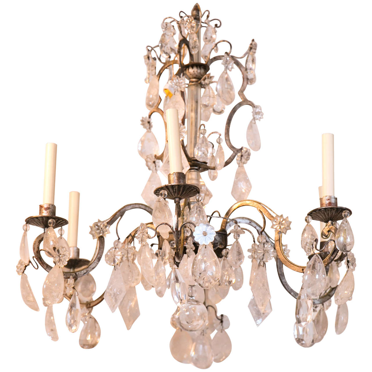 Six-Light Rock Crystal Chandelier by Bagues For Sale