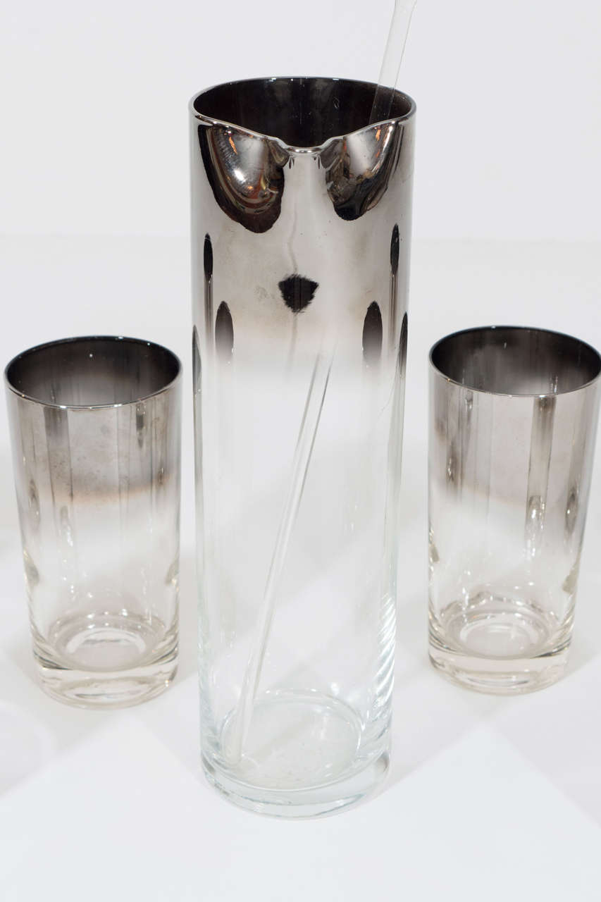 Art Glass Silver Fade Cocktail Set in the Manner of Dorothy Thorpe