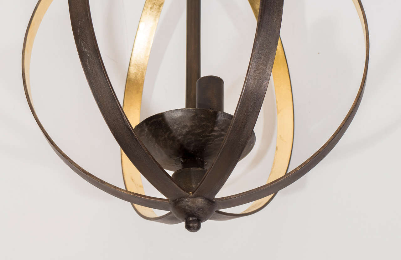 Guatemalan Iron Sphere, Gold Leaf Coronation Chandelier In Good Condition For Sale In New York, NY
