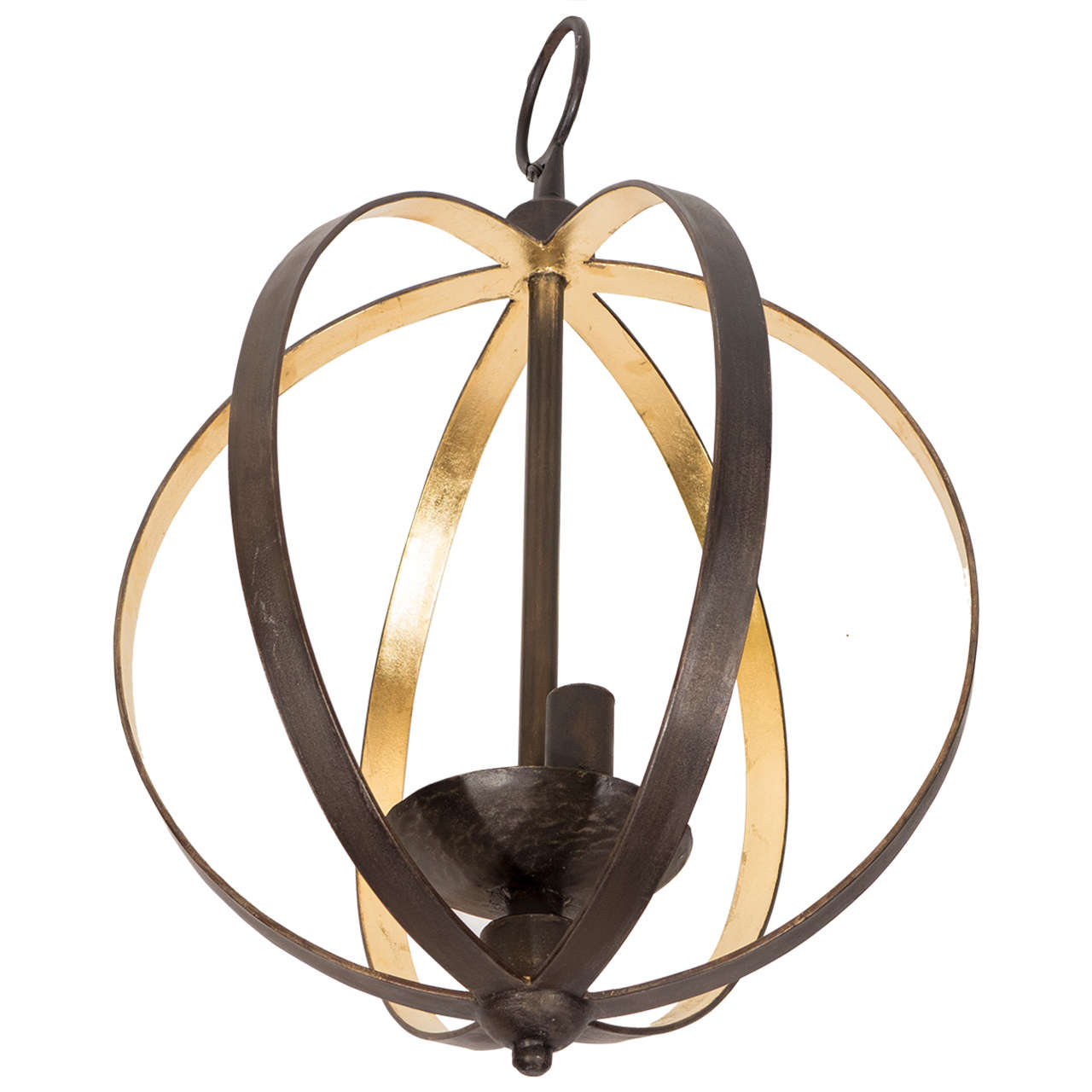 Guatemalan Iron Sphere, Gold Leaf Coronation Chandelier For Sale