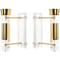 Pair of Brass and Lucite Sconces