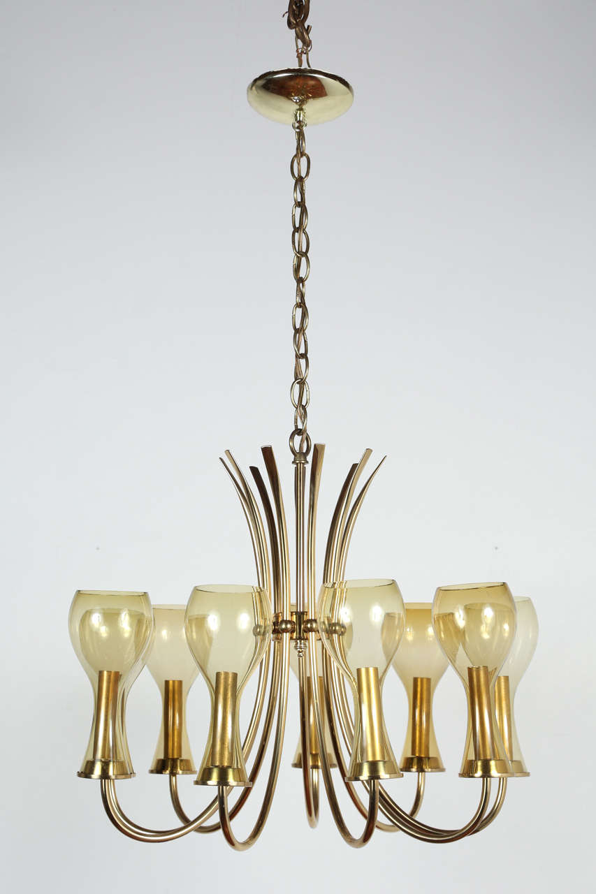 Mid-Century Italian fixture; newly rewired with for nine candelabra bulbs, each bulb can be up to 60 watts.