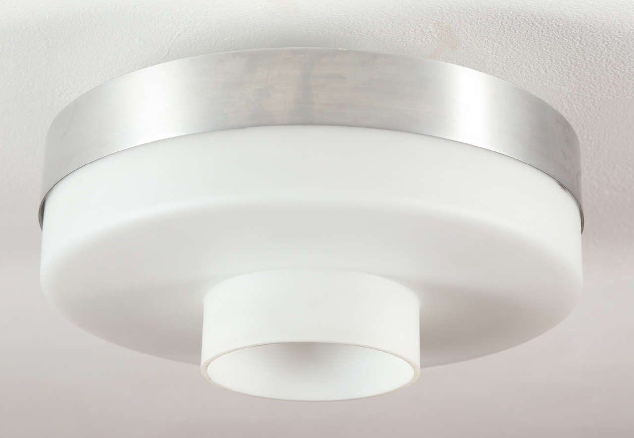 Beautiful flush mount fixture by RAAK Holland. Extant label. Six available. Wired for a single 100 watt bulb.
