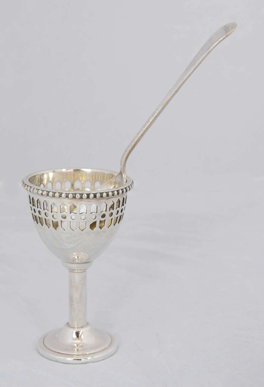 1900s Silver-Plate Basket of Egg Cups and Spoons 1