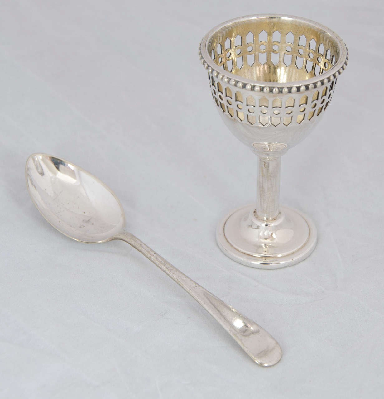 1900s Silver-Plate Basket of Egg Cups and Spoons 2