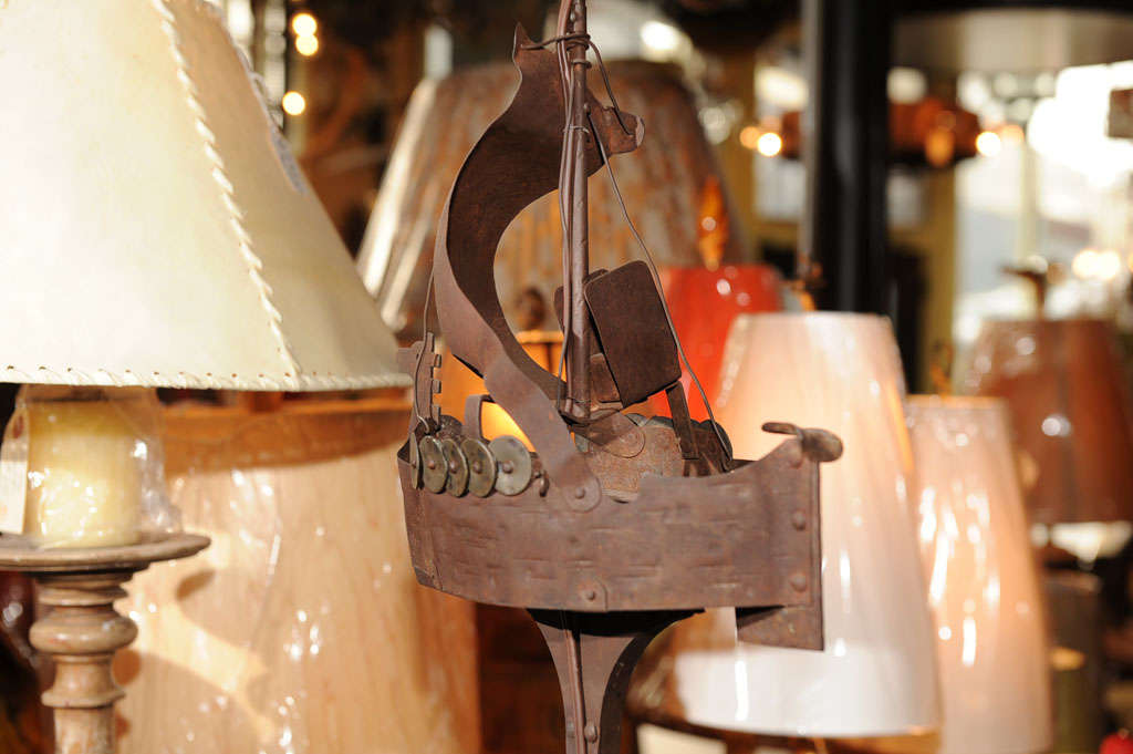 20th Century Vintage Viking Ship Ashtray Stand Floor Lamp