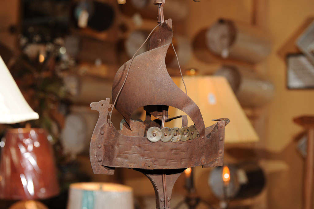 Vintage Viking Ship Ashtray Stand Floor Lamp 1