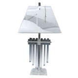 Mid Century Stacked Lucite Table Lamp w/ Chromed Metal Shade