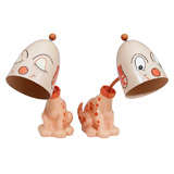 Pair George Nelson Boy and Girl Cartoon Dog Table Lamps