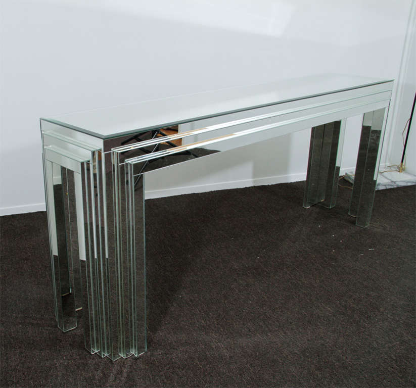 Art Deco Style Mirrored Console with Stepped Profile