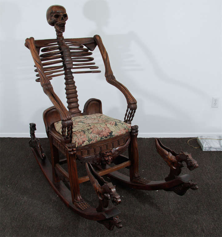 Hand Carved Momento Mori Skeleton Rocking Chair At 1stdibs