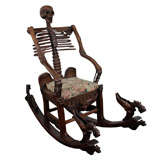 Vintage Hand Carved "Momento Mori" Skeleton Rocking Chair