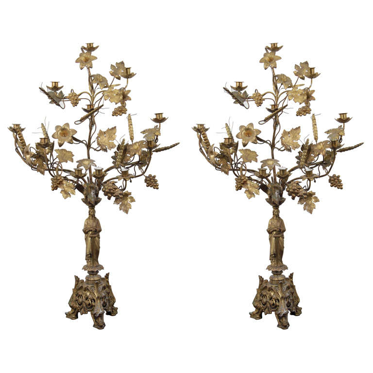 Pair of Guilded Neo-Classical Tole Candelabra