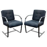 Pair Mid-Century Milo Baughman Armchairs with Chrome Frame