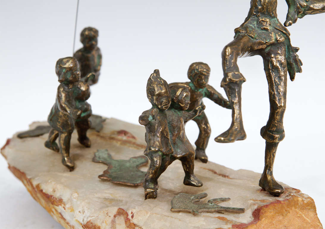 Bronze Mid-Century Curtis Jere signed Metal sculpture of the Pied Piper