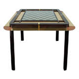 Mid-Century Brass and Wood Game Table With Weighted Game Pieces