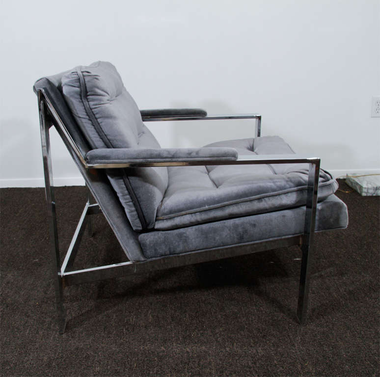 Pair of Mid Century Milo Baughman Chrome Lounge Chairs 1